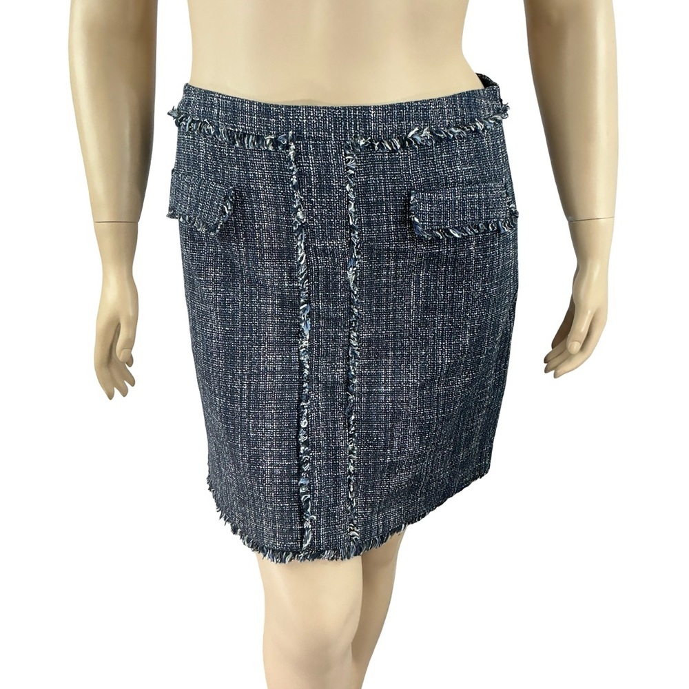 Banana Republic Tweed Pencil Skirt Fringe Blue Career Size 12